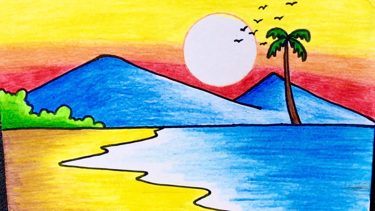 Vẽ tranh phong cảnh biển đơn giản cho học sinh